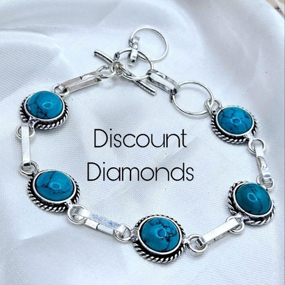 Round Cut Blue Turquoise on 925 Stainless Steel